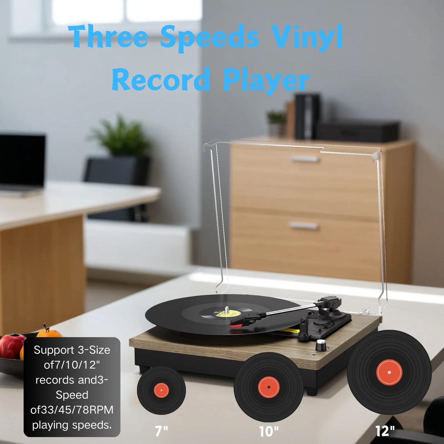 Maio Portable Record Player With Built-In Speakers 3-Speed