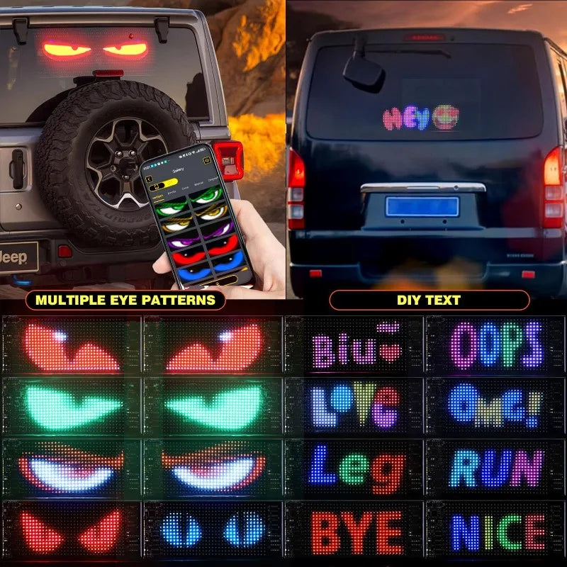 Devil Eyes Light 23.23X4.72in Dynamic Eye Lights Programmable LED Display Flexible DIY Dynamic Text Music Sync Timer for Cars