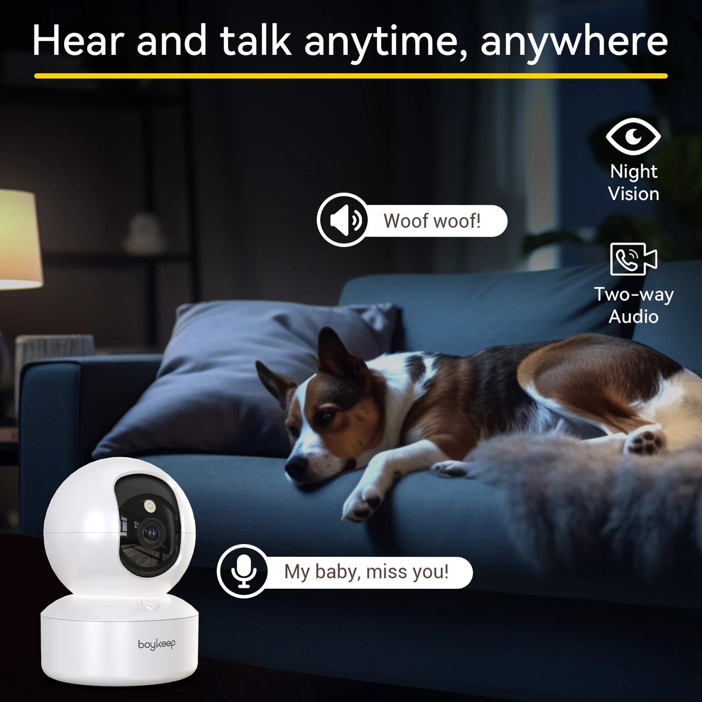 BoyKeep 2K Smart WiFi Security Camera Dual Band 5G/2.4GHz Indoor Surveillance Camera, 360° PTZ, IR Night Vision, Two-Way Audio