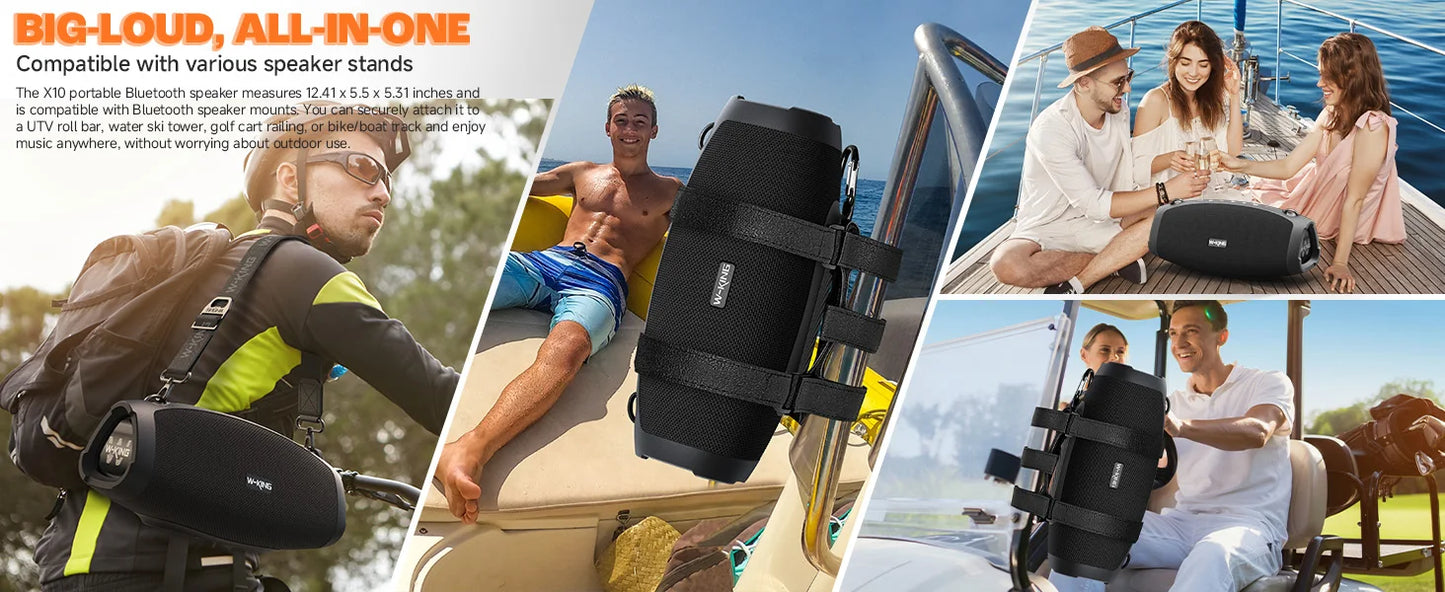 W-KING X10 Bluetooth Speaker, 120W Max Portable Loud Speakers Wireless Bluetooth Boombox, 70W IPX6 Waterproof Outdoor Party Large Big Speaker, Triple Passive Radiator/Subwoofers*2-Deep Bass/42H/TF/AUX/EQ
