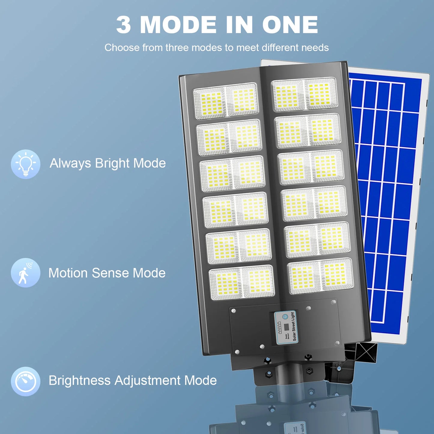 1-Pack 6000W Solar LED Flood Light, Solar Street Light with Motion Sensor & Remote Control, Dusk-to-Dawn Auto On/Off, 3 Brightness Modes, IP65 Waterproof, Easy Installation, Ideal for Yard, Patio, Basketball Court, Parking Lo