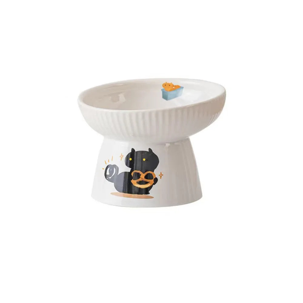 High Foot Pet Bowl Ceramic Slanted Anti Tip Large Capacity Non Slip Feeder Dog Cat Home