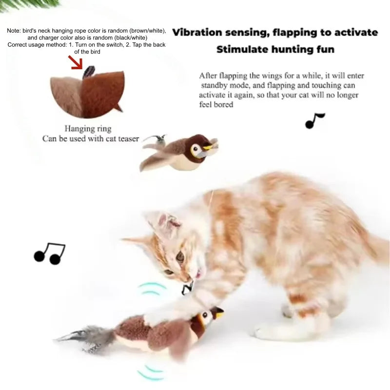 Touch Activated Chirping Plush Bird Interactive Toy For Cats