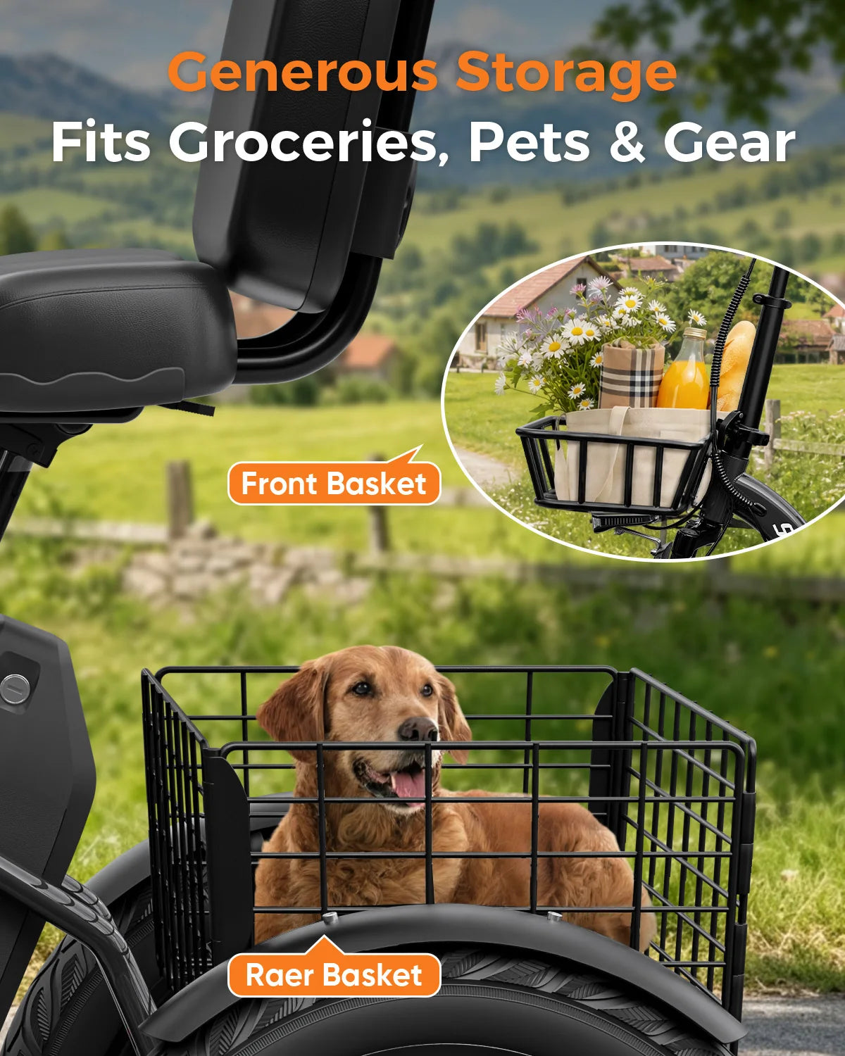 EILLEO SPACEWALK Folding Electric Tricycle with Cargo Basket