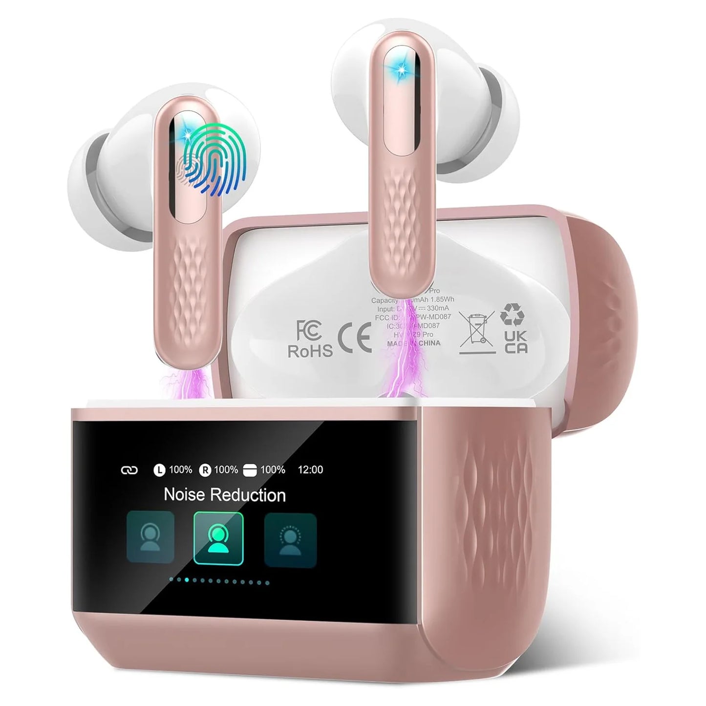 2026 Touch Screen Wireless Earbuds Bluetooth 5.4 ANC ENC Noise Cancelling 48H Battery HiFi Stereo 5 EQ Modes IPX7 Waterproof Earphones with Smart Display Case.