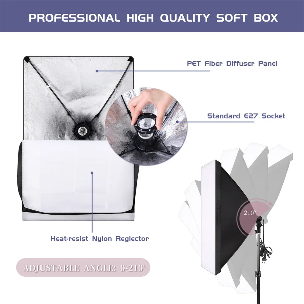 SH Professional Continuous LED Lighting Softbox Kit For Photo Studio
