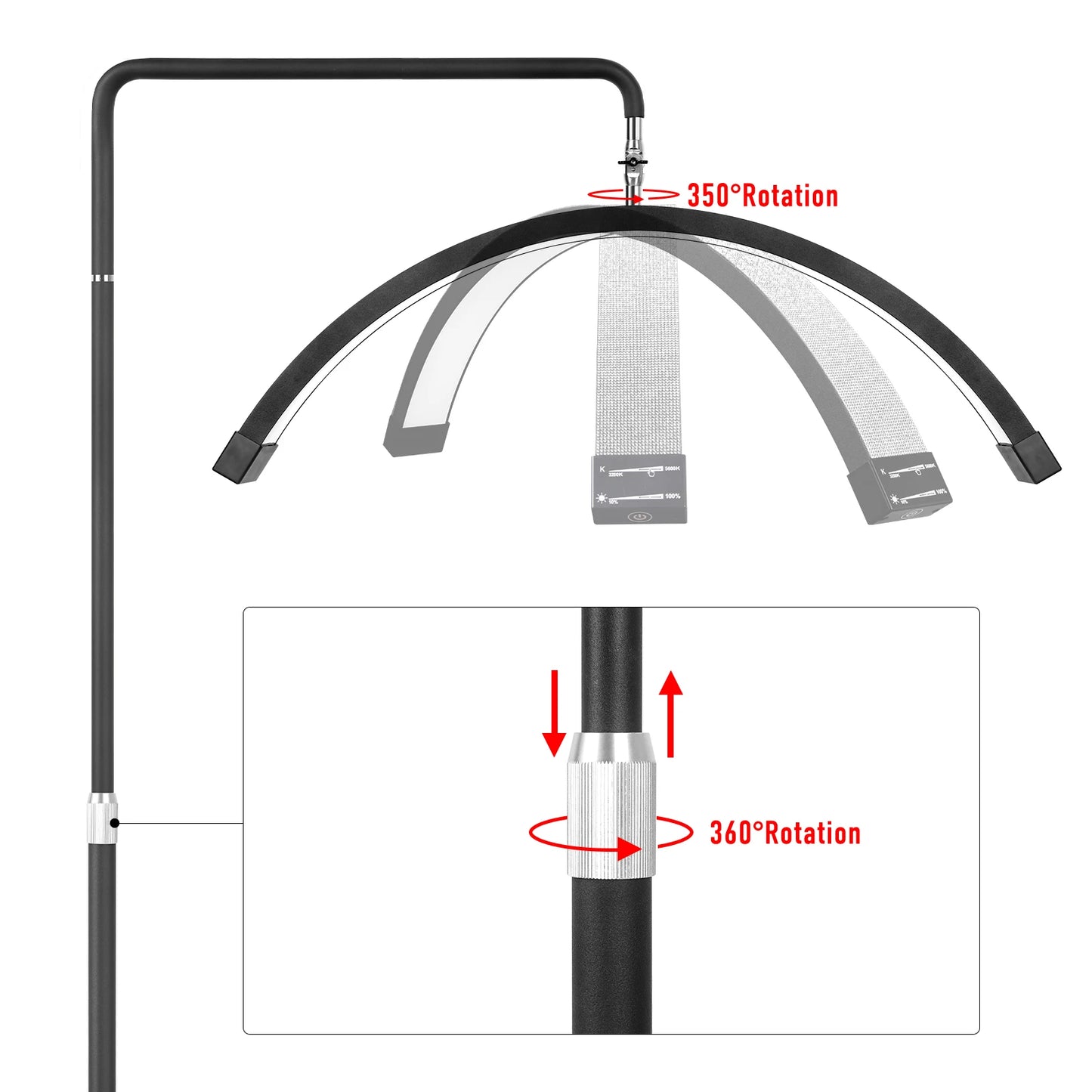 Fosoto Multi-directional Professional Half-Moon Light LED Lash Light  Ring Light For Makeup Beauty Salon Eyebrow Tattoo Haircuts