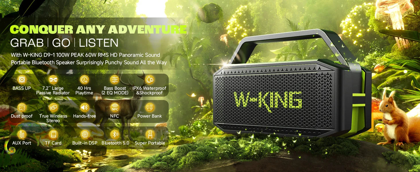 W-King D9-1 Portable Bluetooth Speaker With Waterproof Design And Bass