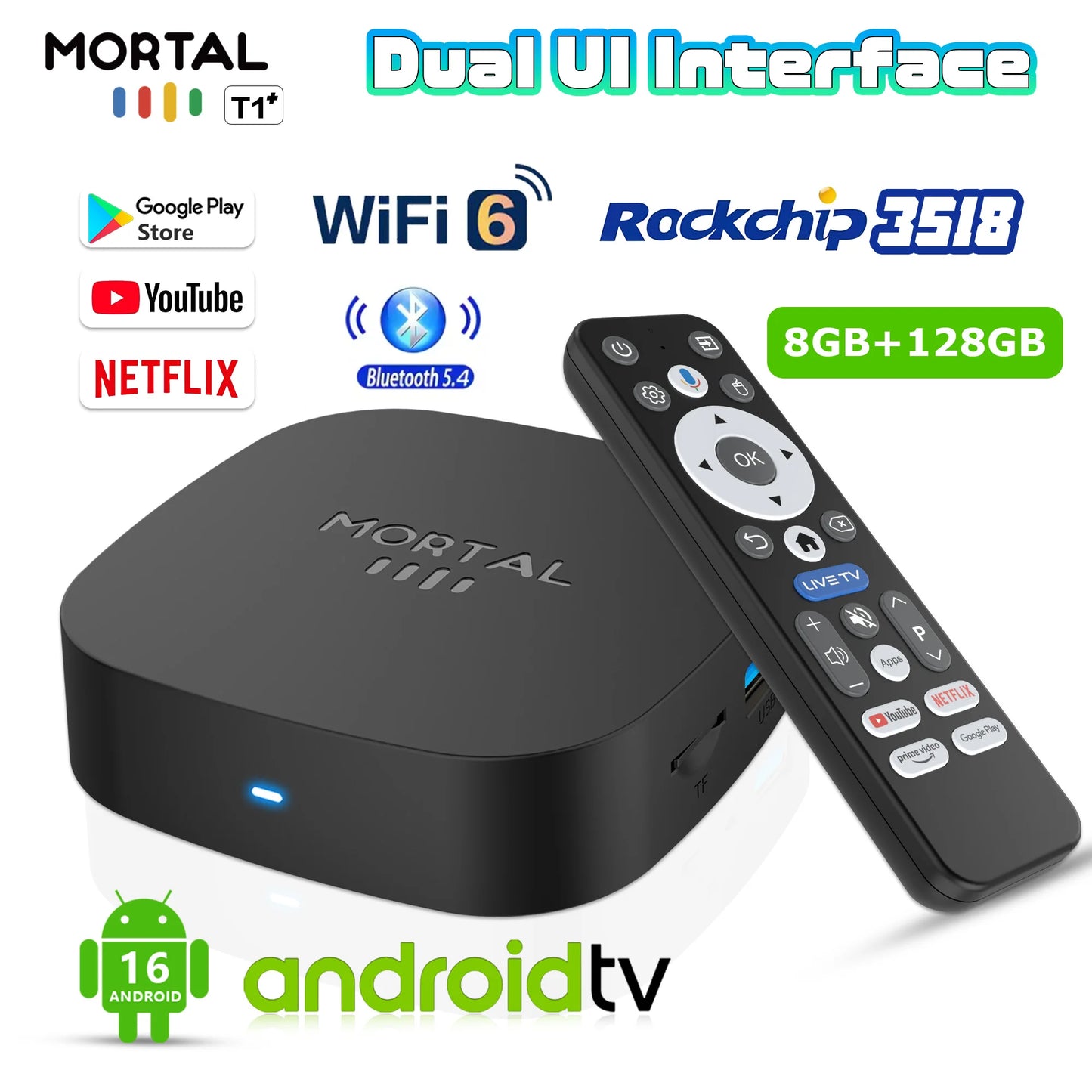 2026 New T1+ 8K HD TV Box Android 16.0 RK3518 Quad Core 8GB RAM 128GB ROM Dual Wifi 2.4G/5.8G Home Theater Media Player