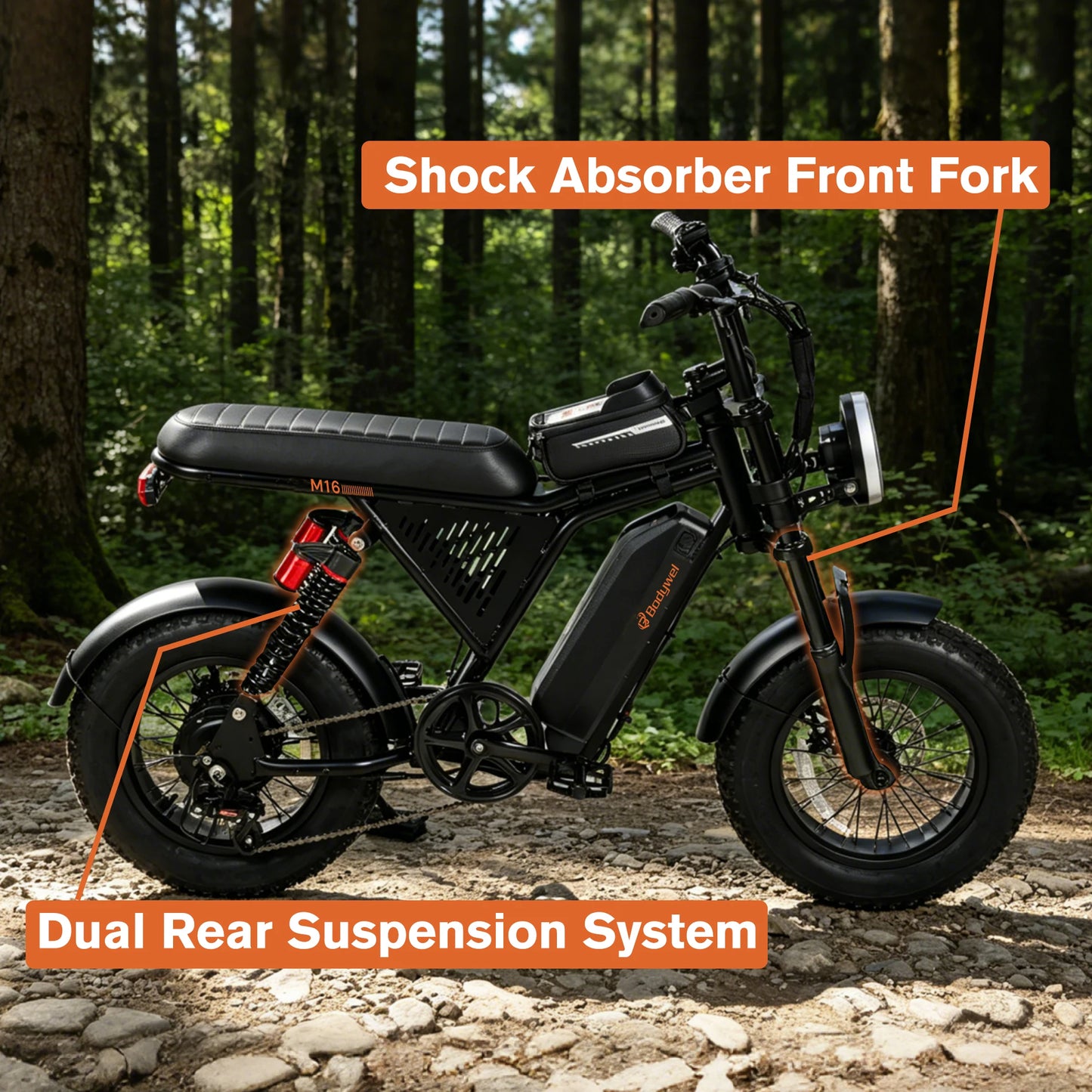 Bodywel M16 Fat Tire Electric Bike 16" x 4.0 Off-Road E-Bike 40 Mile Range Removable Battery Electric Bicycle