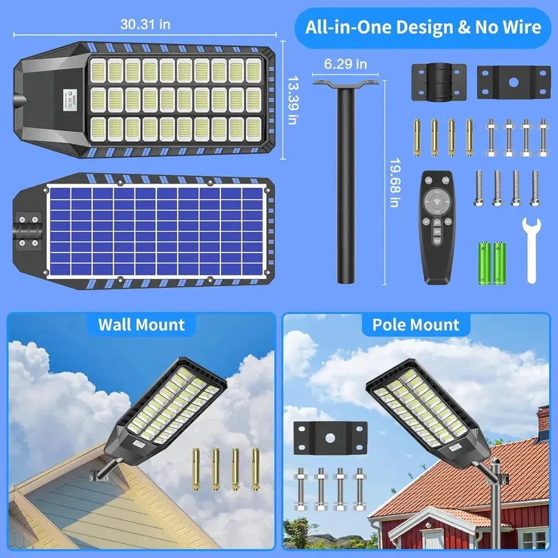 Solar Security Light Outdoor, Solar Street Light with Motion Sensor, Dusk to Dawn Auto Lighting, IP66 Waterproof LED Solar Powered Light for Yard Garden Driveway Porch Area Lighting, 3-Year Warranty