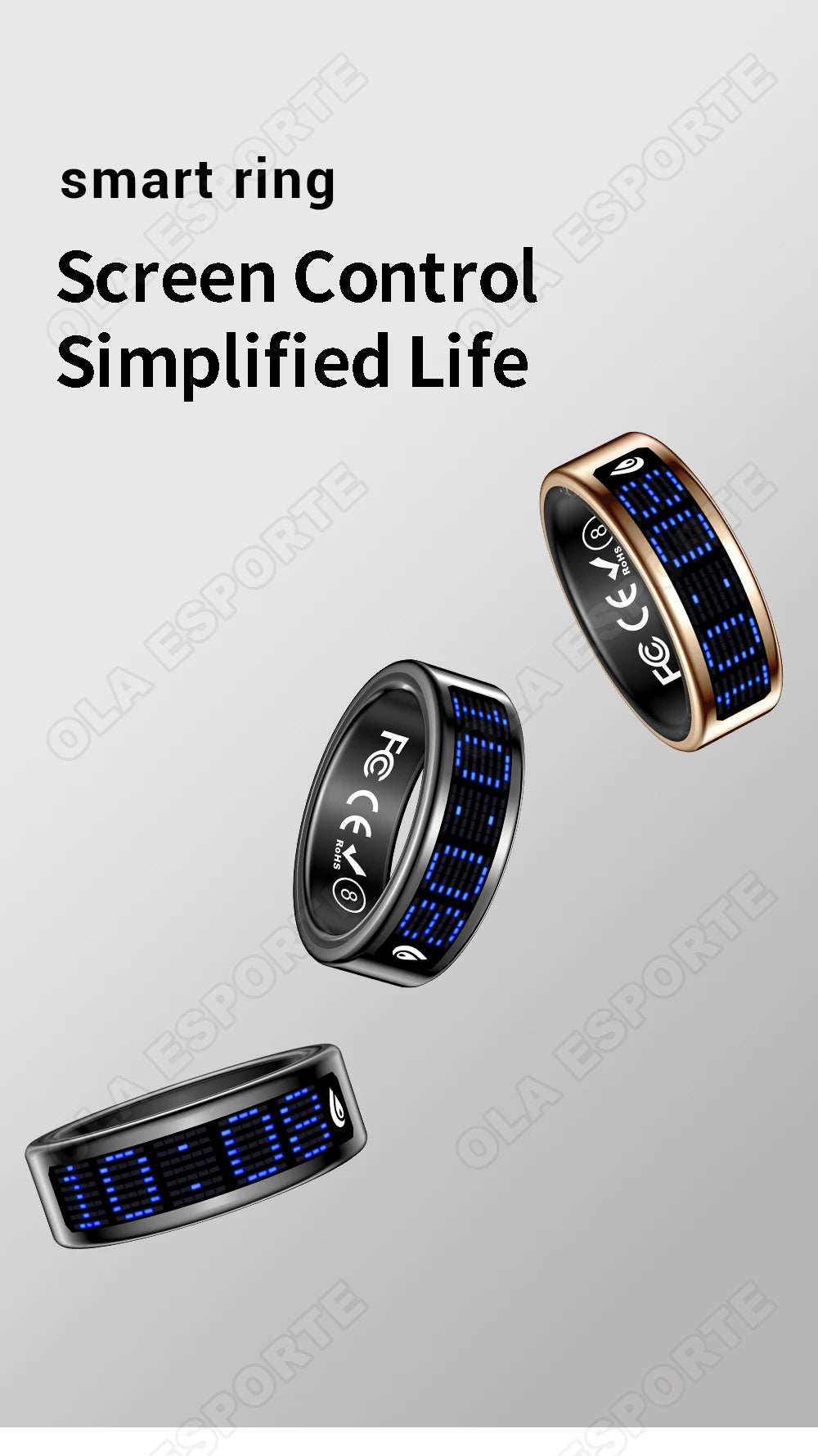 Ola Esporte Smart Ring With LED Display And Health Monitoring