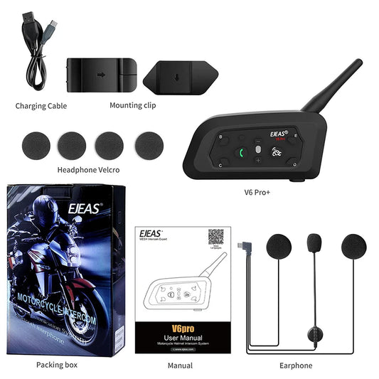 EJEAS V6 Pro Motorcycle Intercom 6 Rider Bluetooth Headset