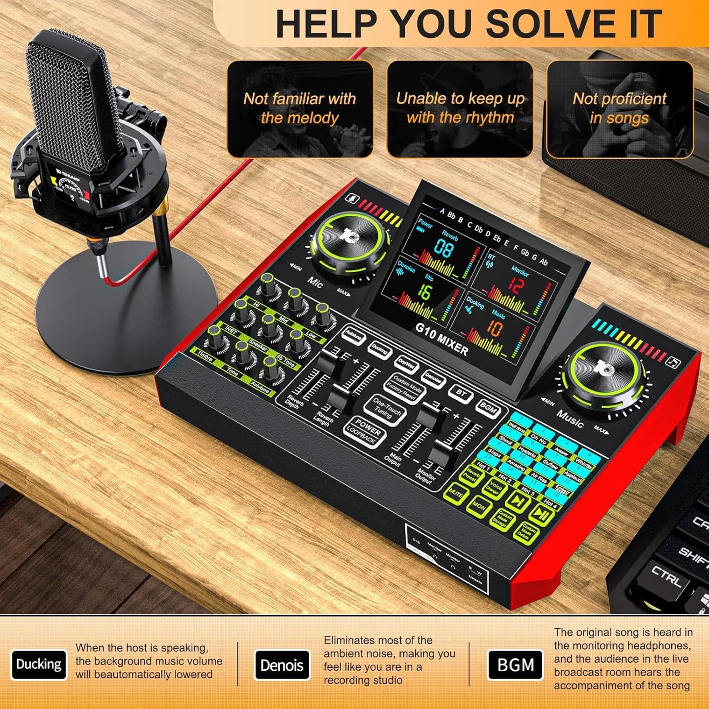 Tenlamp G10 Podcast Equipment Bundle 6 Channel with 3.5mm Microphone and Live Sound Card,RGB Streaming with XLR Gaming Audio Interface Professional Mixer for Podcasting, Influencers, Kols, Singing, Gaming, And Djing for PC Sm