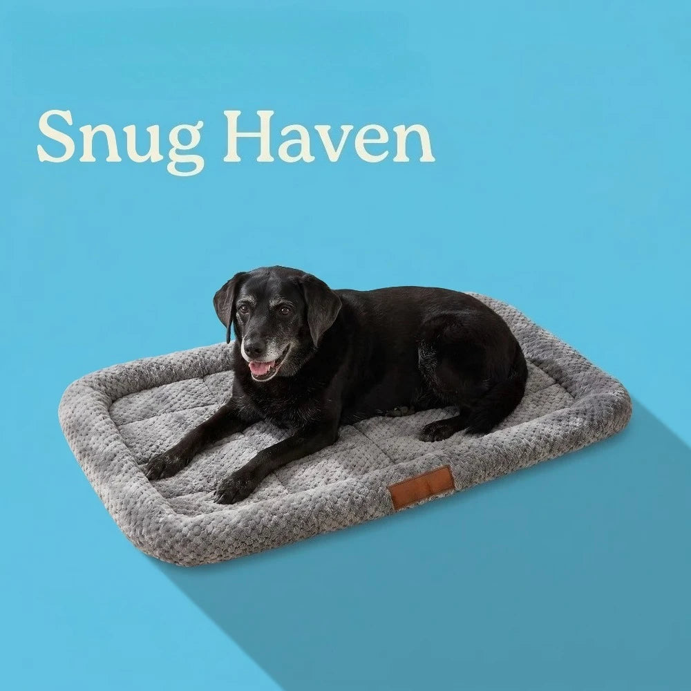 Small Soft Cozy Dog Crate Mat, Gray Washable Anti Slip Pet Bed Pad 24 in X 18 in, Thick Cushioned Comfort Kennel Liner for Puppy Small Dogs Cats, Portable Indoor Crate Insert Pad for Sleeping Napping and Daily Rest Use At Hom