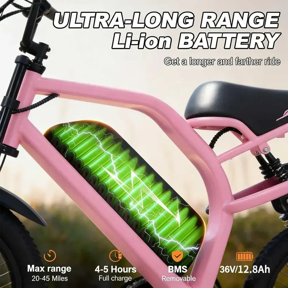 Electric Bike, 16'' at Tire E-Bike or Teens/Adults, 500W Small E-Bike with 36V/12.8Ah Removable Battery, Up to 22MPH, 45 Mile Ra
