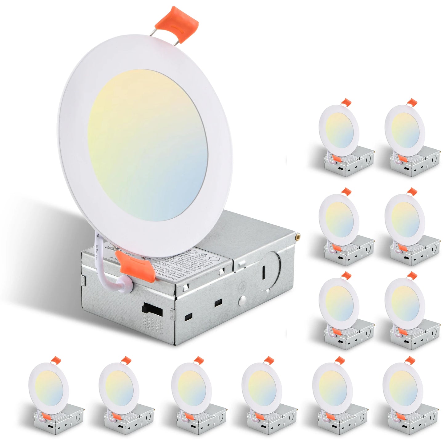 12-Piece Set of Shell-Less Led Ceiling Lights, Dimmable Recessed Downlights with Junction Box, 3000K-5000K Adjustable Color Temperature White Light