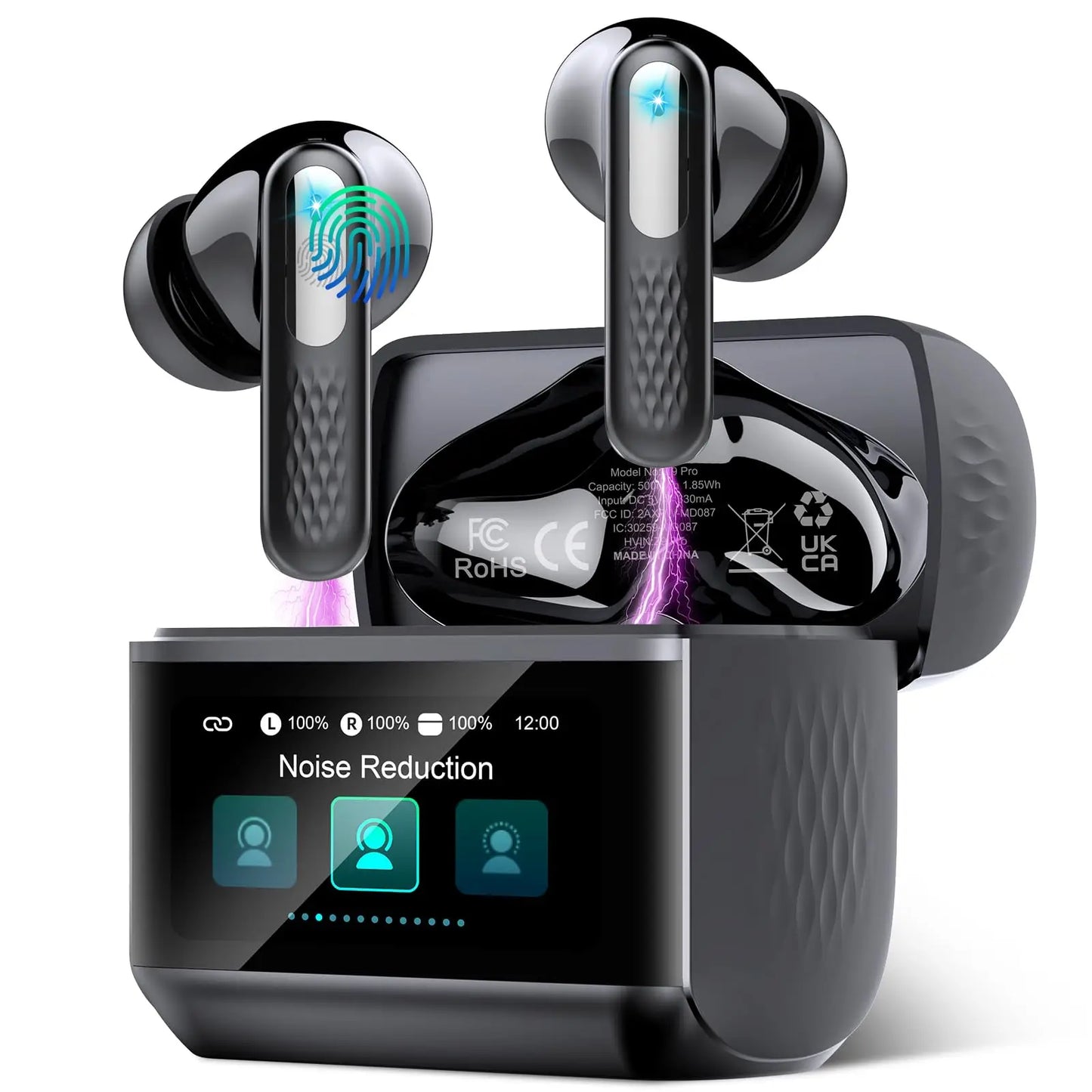 2026 Touch Screen Wireless Earbuds Bluetooth 5.4 ANC ENC Noise Cancelling 48H Battery HiFi Stereo 5 EQ Modes IPX7 Waterproof Earphones with Smart Display Case.