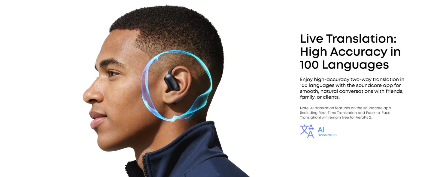 soundcore AeroFit 2 by Anker, Open-Ear Headphones, Real-Time Translation Earbuds, 4 Adjustable Positions (Refurbished)