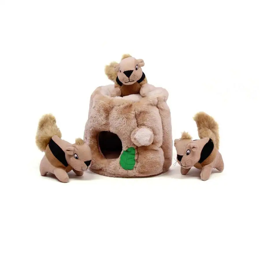 Interactive Plush Squirrel Hide Toy With 3 Squeaky Removable Squirrels For Small Dogs