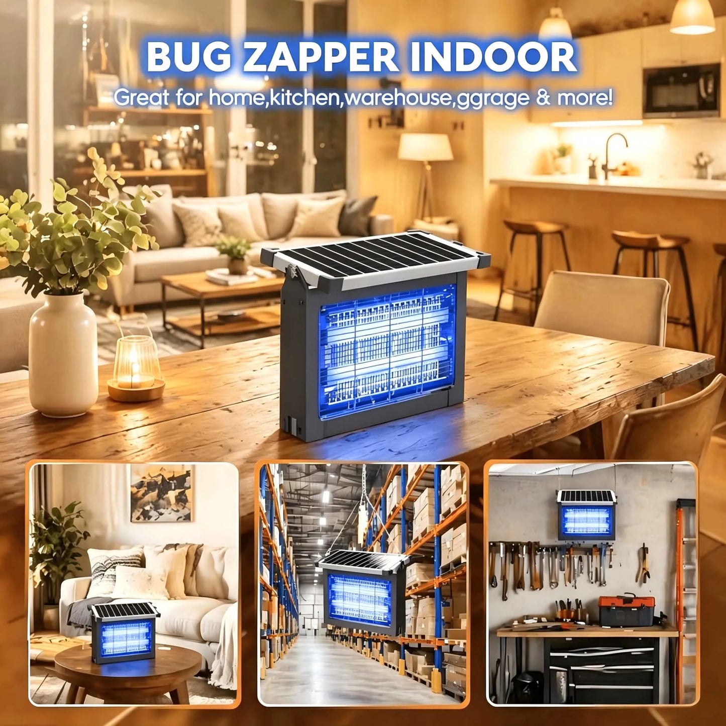 Solar Bug Zapper Outdoor, 4500V Mosquito Zapper with Panel Sensor, Waterproof Electric Fly Zapper for Garden Patio Camping