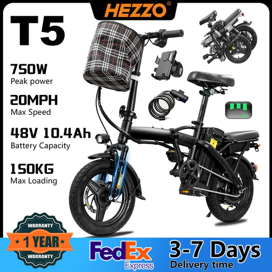 HEZZO T5 Folding Electric Bike For Adults 750W Peak Motor