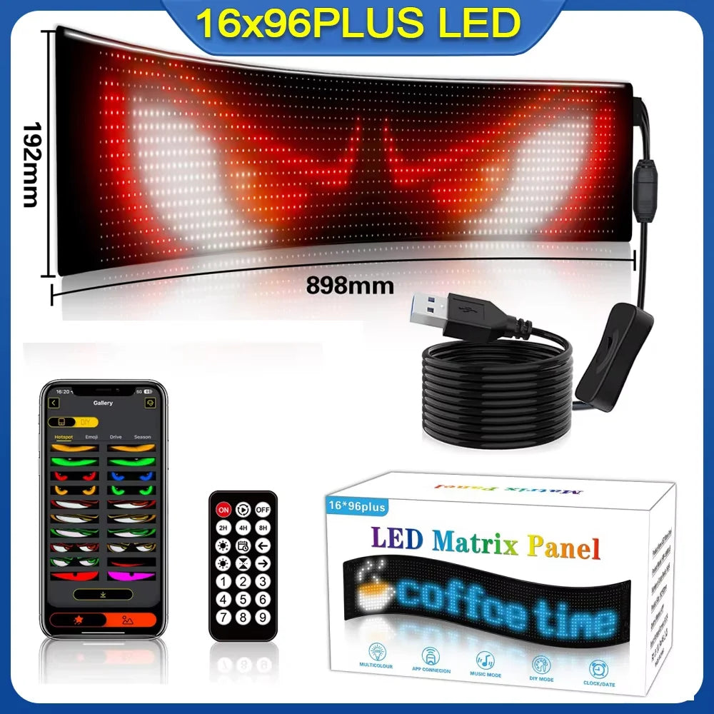 Devil Eyes Light 23.23X4.72in Dynamic Eye Lights Programmable LED Display Flexible DIY Dynamic Text Music Sync Timer for Cars