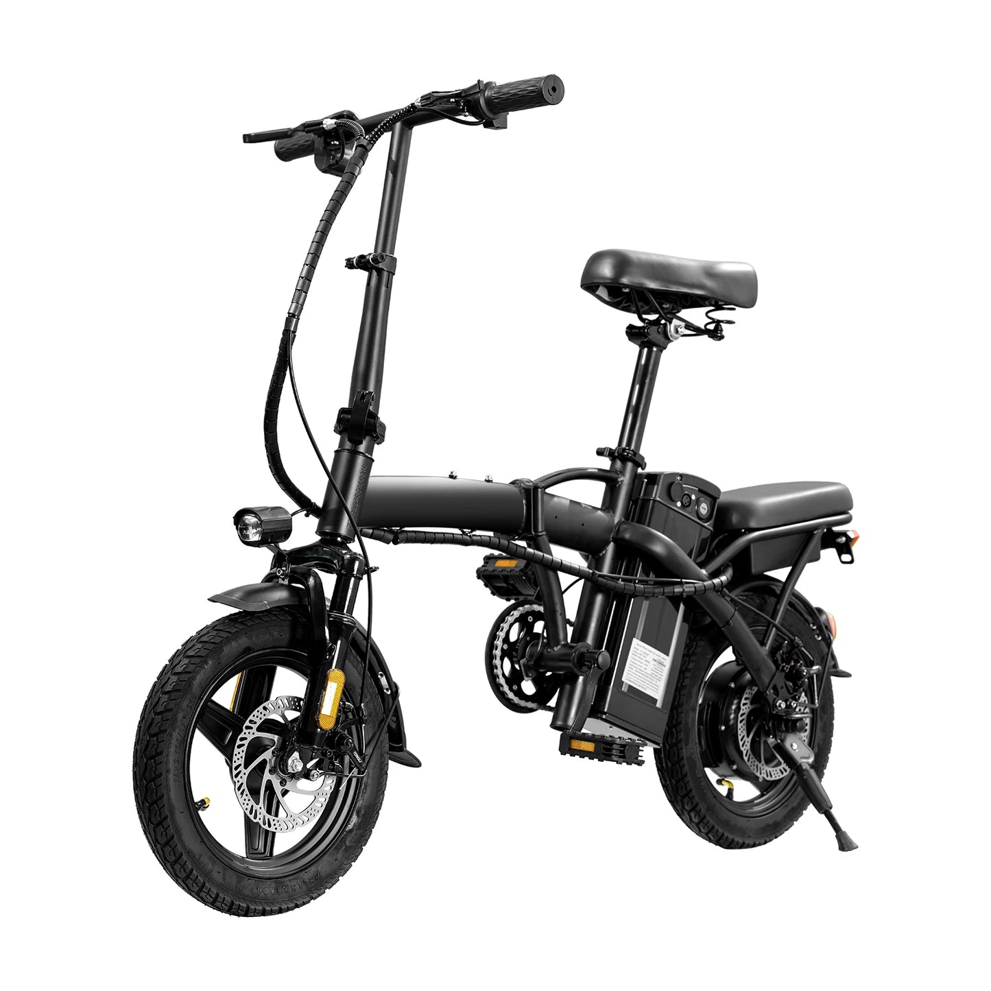 T5 14-inch Foldable Electric Bike 48V 750W Peak Power 20MPH 499Wh Long Range Lightweight Ebike with Dual Disc Brake And Basket for Adult Commute 22 Miles