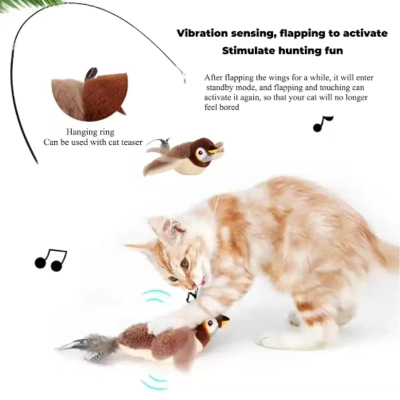 Touch Activated Chirping Plush Bird Interactive Toy For Cats