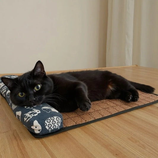 Safe Cute Print Pet Cooling Mats with Pillow Foldable Dog Cooling Mat Breathable Washable Dog Cooling Blanket Summer dog bed cat hammock pet 라탄 dog bed