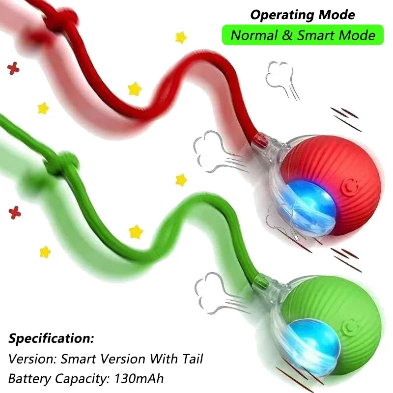 Cat Interactive Ball Toy Automatic Rolling Ball Faux Tail Rechargeable Smart Pet Electric Toy Pet Training Imitate Mouse