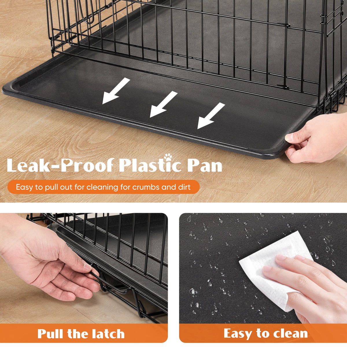 JHK Folding Metal Wire Dog Kennel With Leak Proof Tray