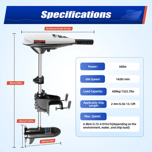 Powerful 65lb Thrust Saltwater Electric Outboard Motor, Telescopic Shaft, 5 Forward Gears, Idea for Boating Fishing