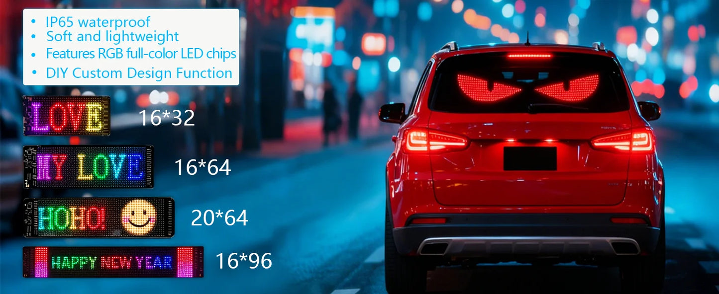 Devil Eyes Light 23.23X4.72in Dynamic Eye Lights Programmable LED Display Flexible DIY Dynamic Text Music Sync Timer for Cars