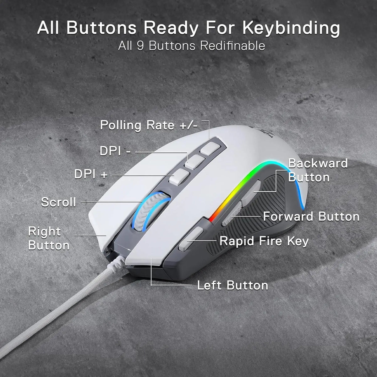 Redragon M612 RGB Wired Gaming Mouse With 9 Programmable Buttons