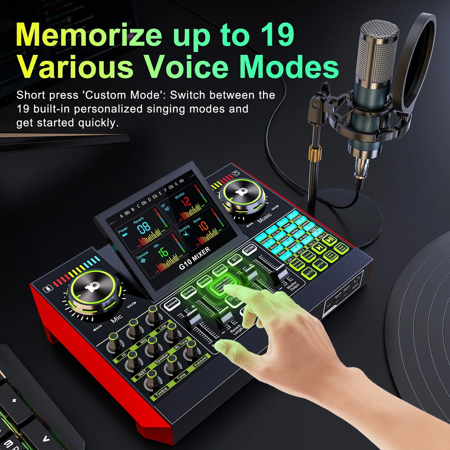 Tenlamp Voice Changer, Denoise,Live Sound Board Audio Mixer,Podcast Equipment Bundle with 3.5mm Condenser Microphone(P15) for Pc/Phone，Studio Professional Recording, Electronic Music Mixer Power Conditioner Karaoke Machine