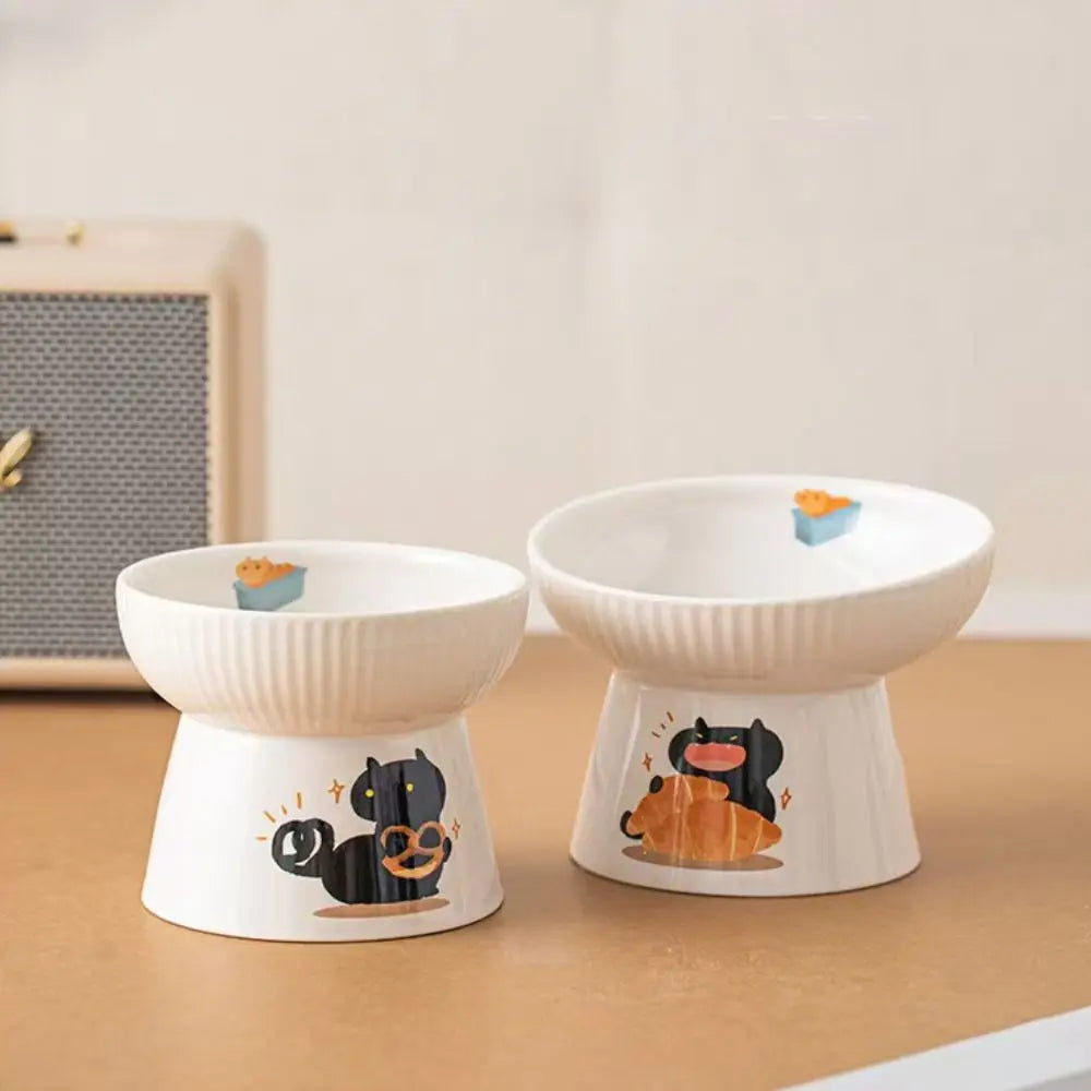 High Foot Pet Bowl Ceramic Slanted Anti Tip Large Capacity Non Slip Feeder Dog Cat Home