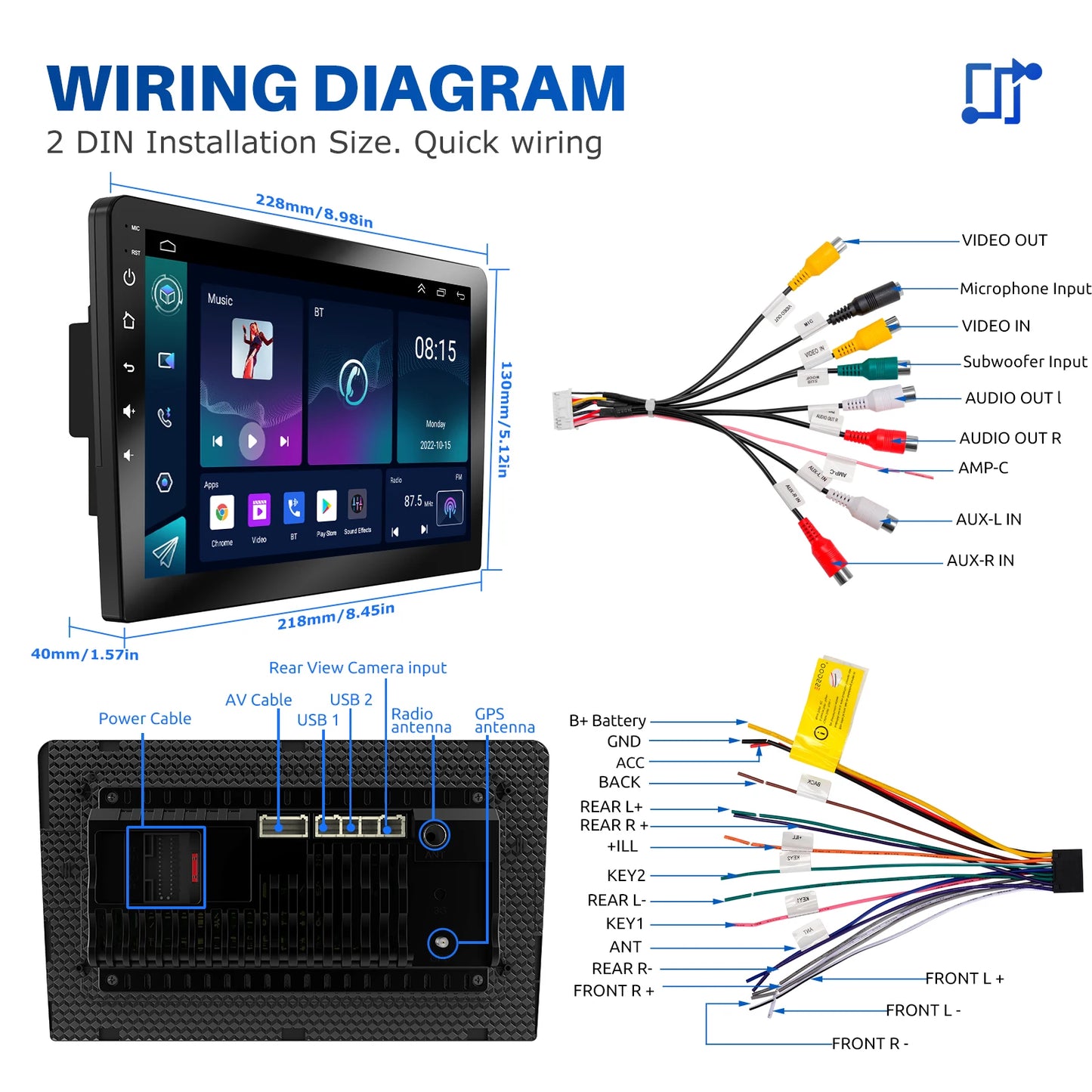 ESSGOO 7"/9"/10“ 2 DIN Android 14 4+64G Car Stereo Carplay Android Auto GPS Navi Bluetooth FM RDS Radio WIFI Touchscreen ChatGPT