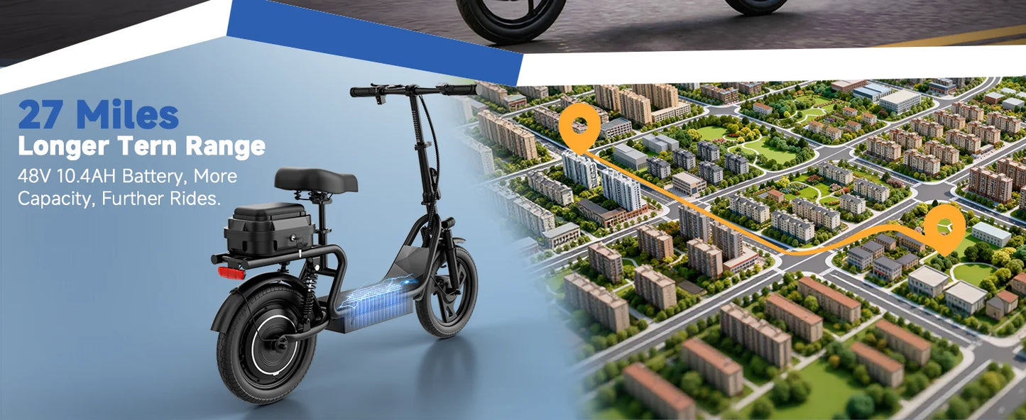 2026 New 500W 14inch Electric Bicycle with Box 10.4AH Battery 28Miles Max Range 22MPH Max Speed Shock Absorption Foldable Adult Ebike