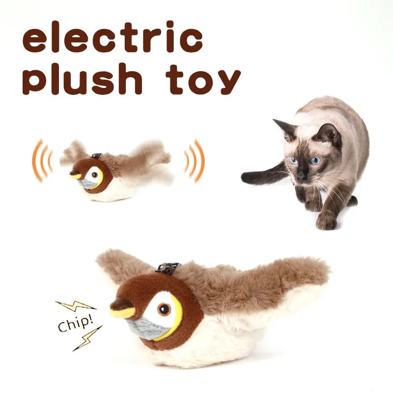 Touch Activated Chirping Plush Bird Interactive Toy For Cats