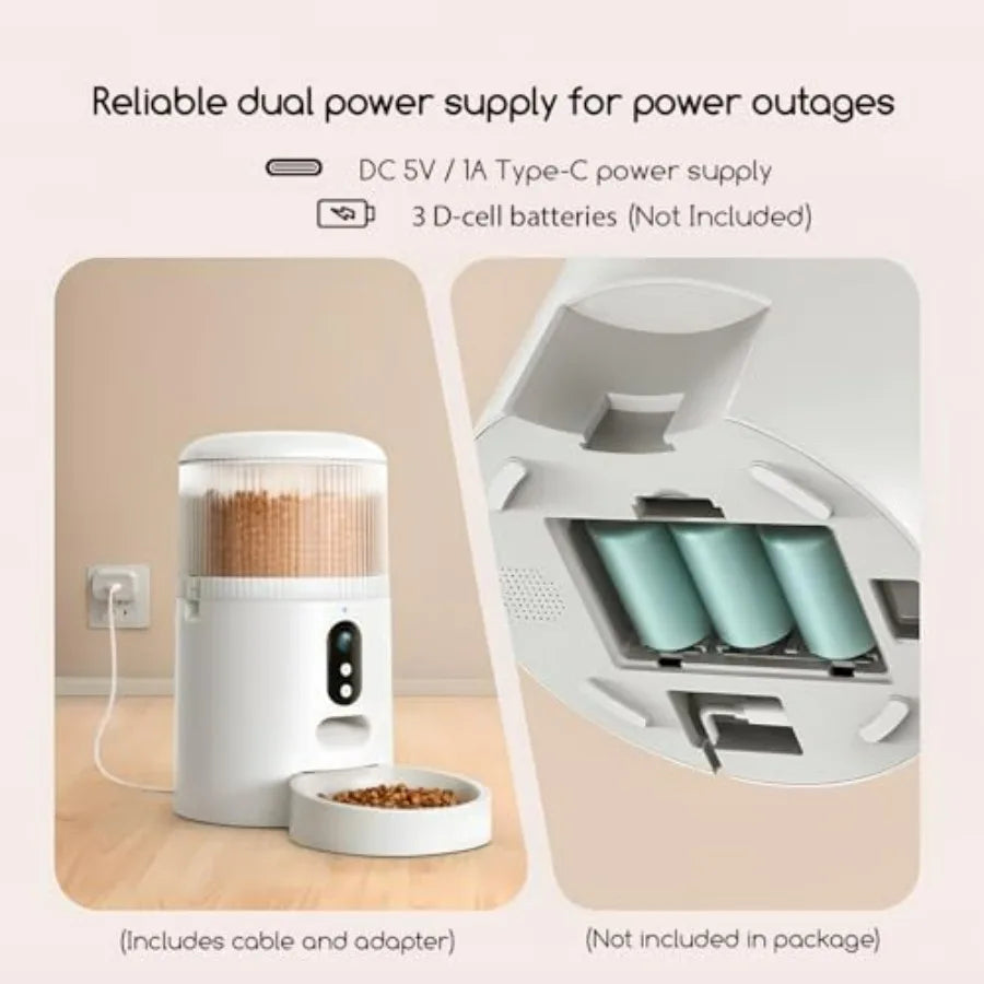 Automatic Cat Feeder with Camera, 3MP HD Video and Night Vision, 5G/2.4G WiFi Smart Pet Feeder with APP Control, 2-Way Audio, M