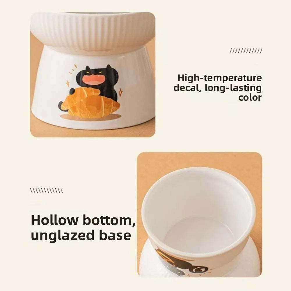 High Foot Pet Bowl Ceramic Slanted Anti Tip Large Capacity Non Slip Feeder Dog Cat Home