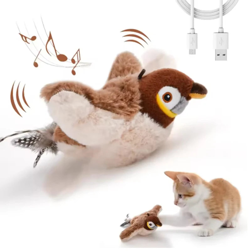 Touch Activated Chirping Plush Bird Interactive Toy For Cats