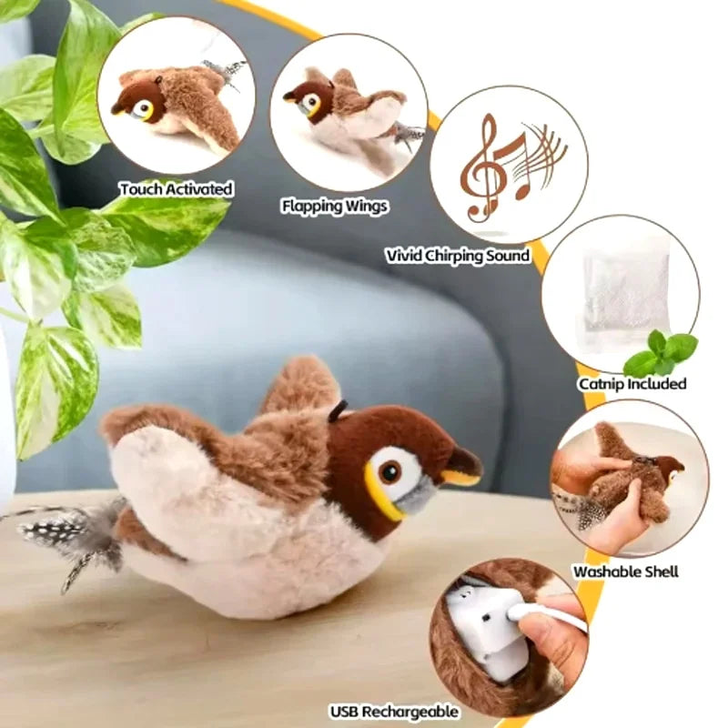 New Simulated Bird Cat Toy Interactive Toys Dog Rechargeable Chirping Flapping Bird(no Flying) Touch Activated Plush Toy Pet