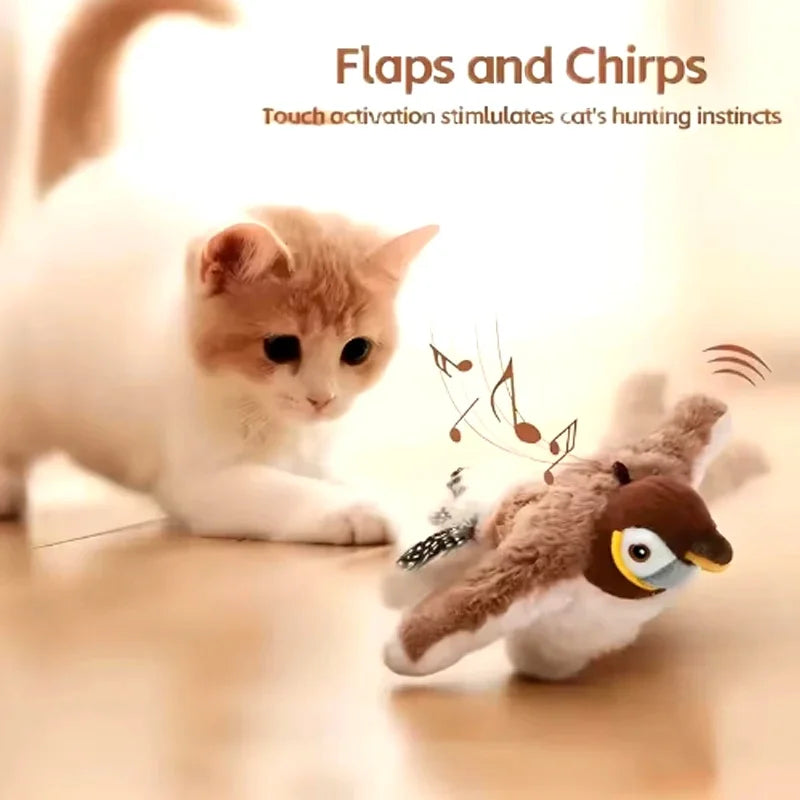 New Simulated Bird Cat Toy Interactive Toys Dog Rechargeable Chirping Flapping Bird(no Flying) Touch Activated Plush Toy Pet