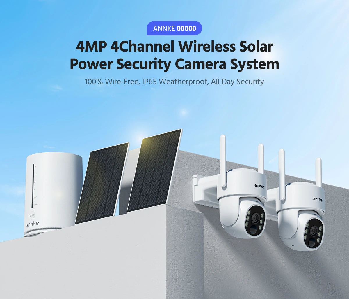 ANNKE 4MP Battery WiFi Security Camera PT Auto Tracking Color Night Vision Wireless IP Camera 4CH Security System