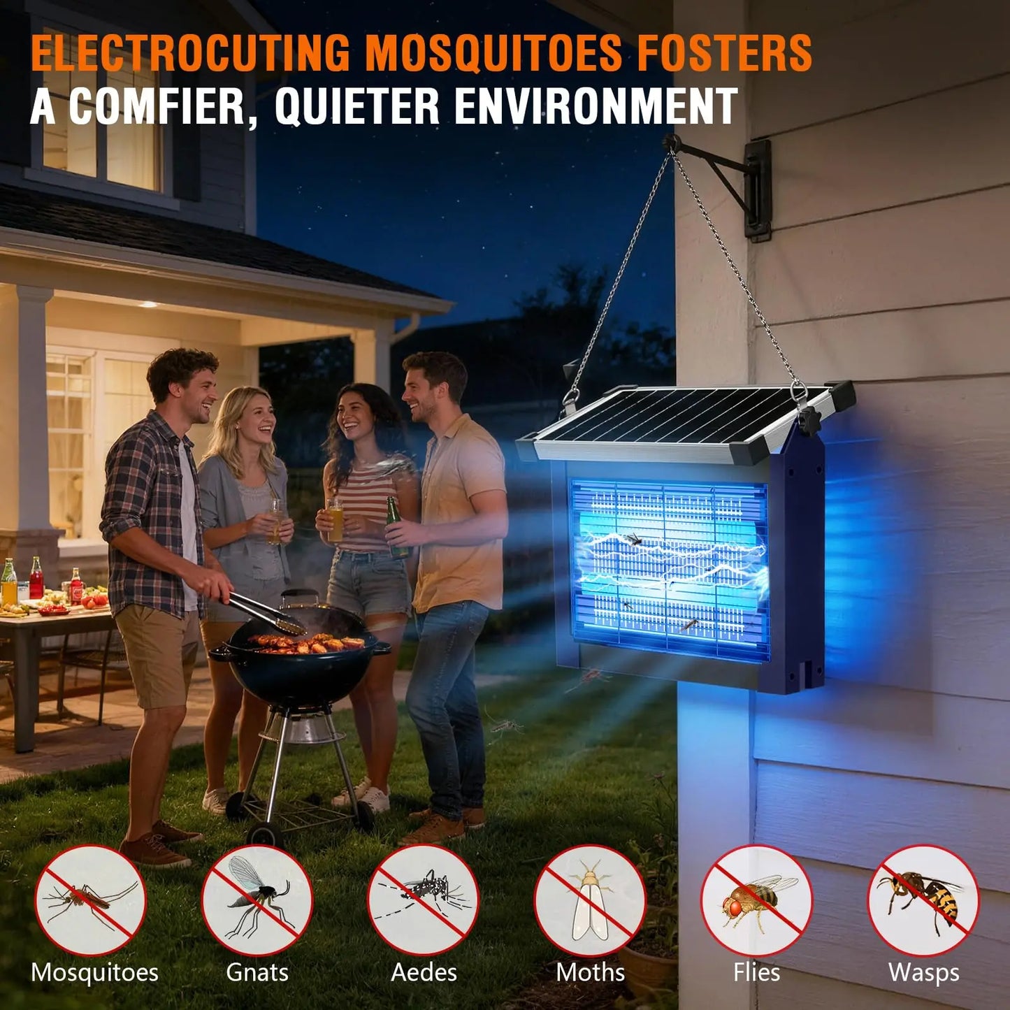 Solar Bug Zapper Outdoor, 4500V Mosquito Zapper with Panel Sensor, Waterproof Electric Fly Zapper for Garden Patio Camping