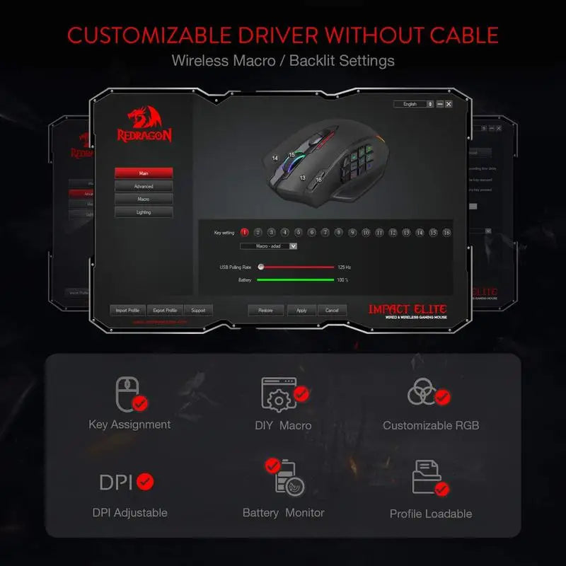Redragon M913 Wireless Gaming Mouse With 16 Programmable Buttons