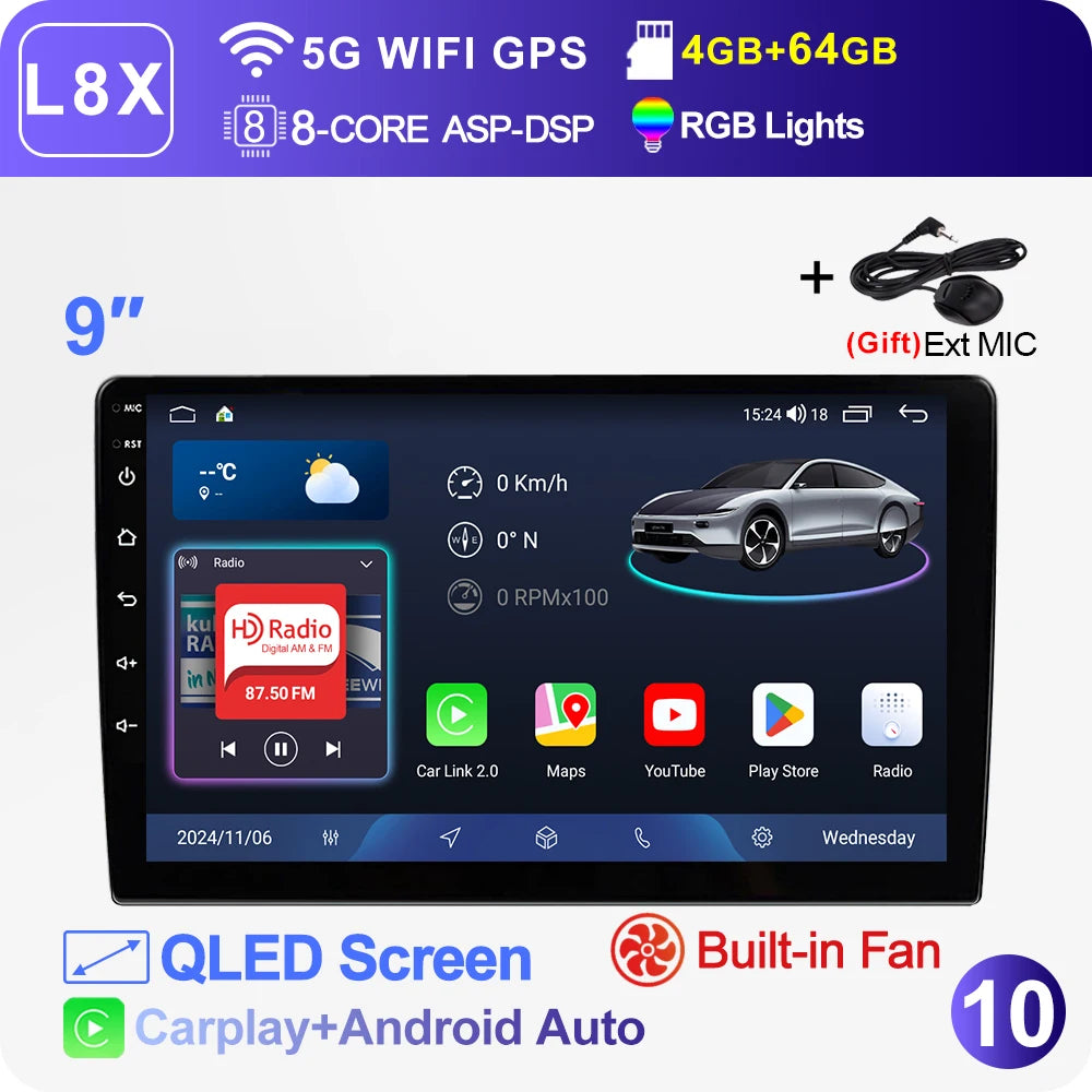 LEHX L3X 5G WIFI 2din 9 inch Android 15 Car Radio Steeo CarPlay gps for Toyota VW Hyundai Kia Honda LADA FIAT Autoradio Headunit