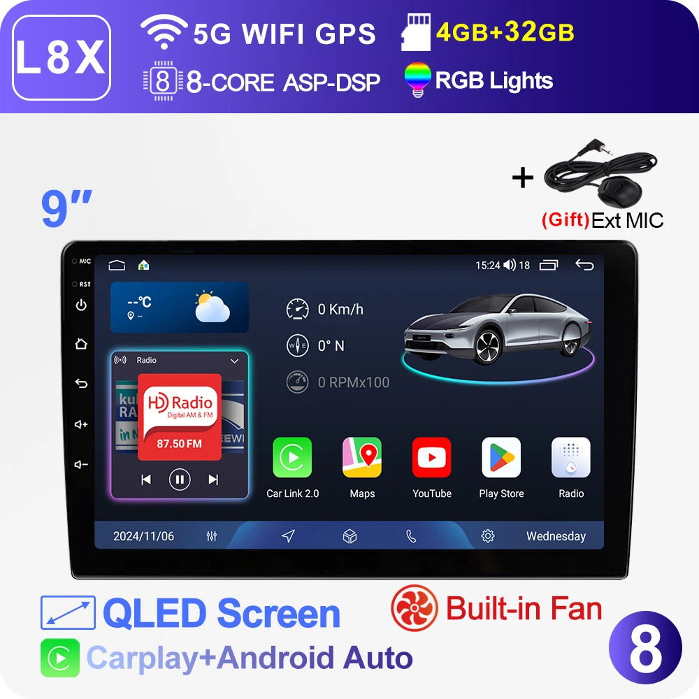 LEHX L3X 5G WIFI 2din 9 inch Android 15 Car Radio Steeo CarPlay gps for Toyota VW Hyundai Kia Honda LADA FIAT Autoradio Headunit